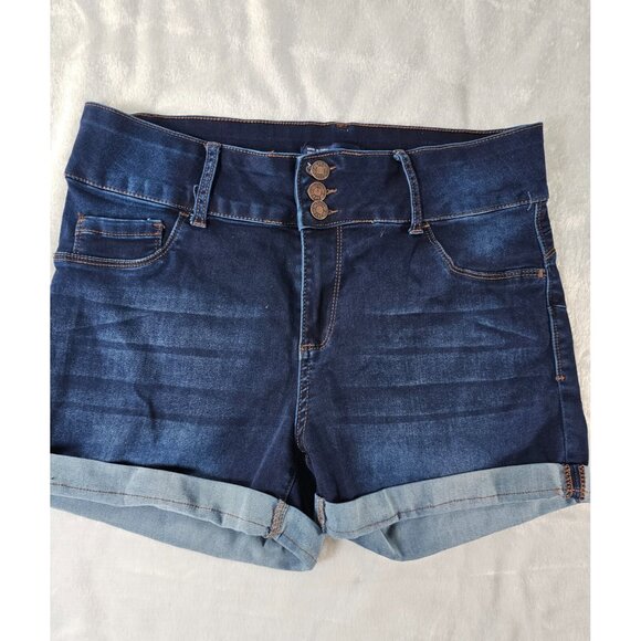 Blue Savvy Plus Denim High Rise Cuffed Three Button Zip Shorts-Blue-SZ 16W - Picture 1 of 5
